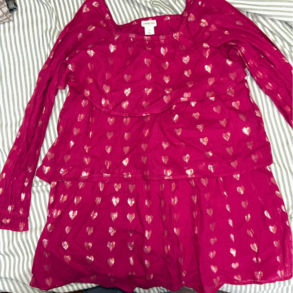 J. Crew Girls' Hot Pink Dress with Metallic Gold Heart Print